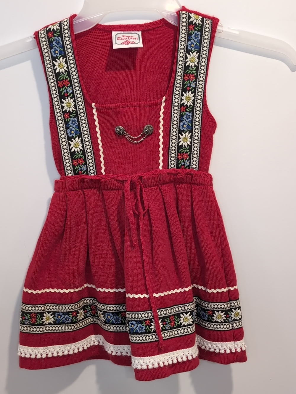 Isar Trachten Red Knit Dirndl Dress German Alpine Size 4-5 Sleeveless